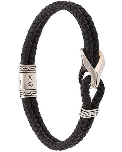 John Hardy Silver Classic Chain Woven Leather Bracelet with Station - Negro