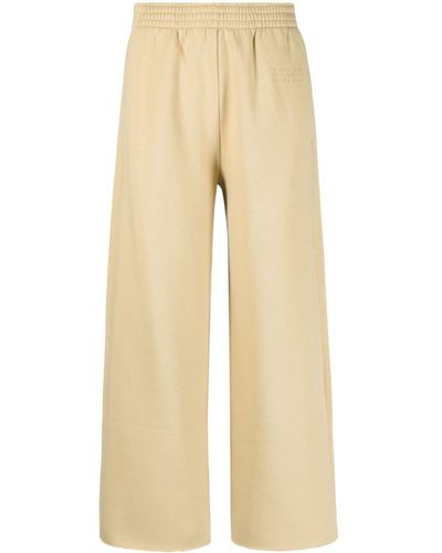 MM6 by Maison Martin Margiela Numbers-embroidered Wide-leg Track Pants - Natural