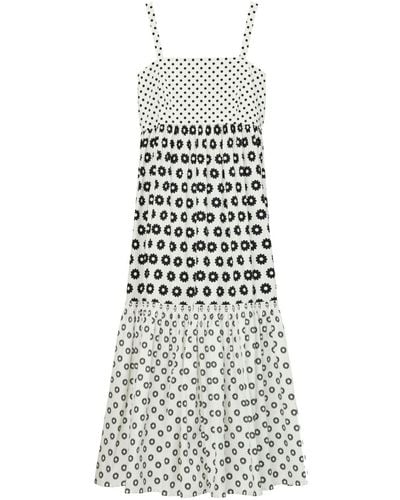 Tory Burch Graphic-print Square-neck Flared Dress - White
