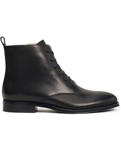 12 STOREEZ Paneled Lace-up Leather Ankle Boots - Black
