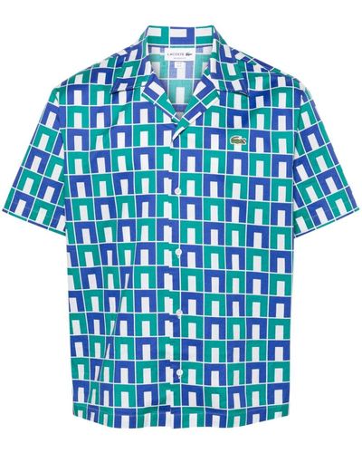 Lacoste Geometric-print Cotton Shirt - Blue