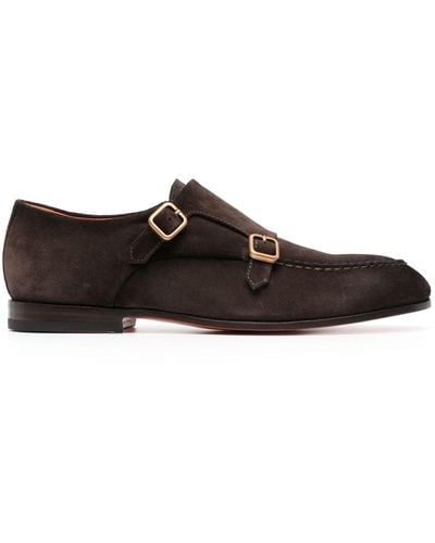 Santoni Decorative-buckle Leather Monk Shoes - Brown