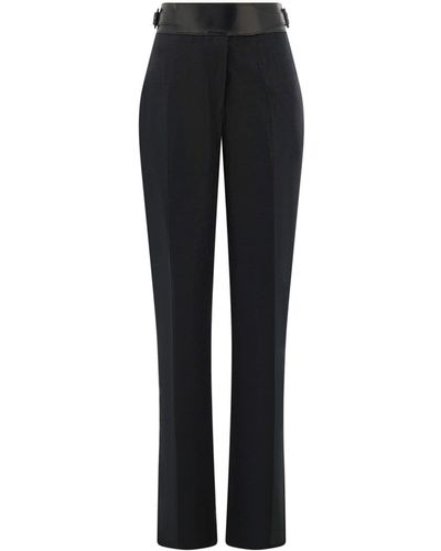 Ferragamo Belted Tailored Linen Trousers - Black