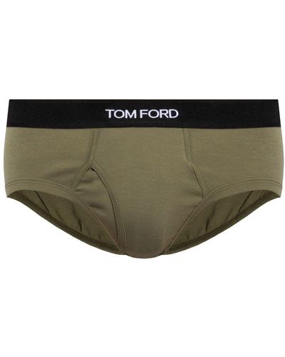 Tom Ford Logo-waistband Stretch-cotton Briefs - Green