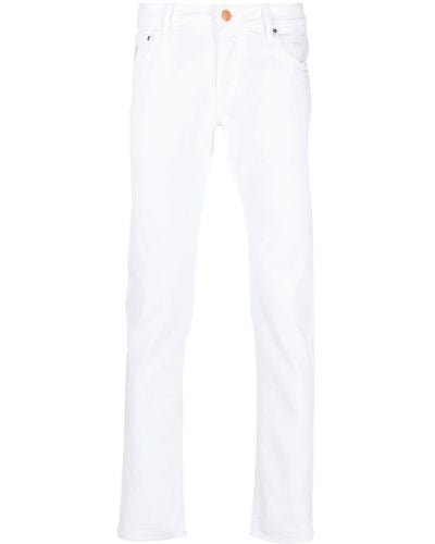 Hand Picked Slim-Fit-Jeans mit Logo-Patch - Weiß