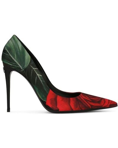 Dolce & Gabbana Leather Rose Print Pumps - Red
