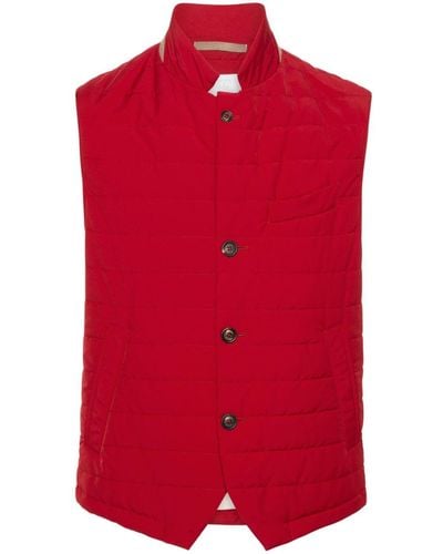 Eleventy Button-up Quilted Gilet - Red