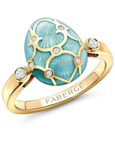 Faberge 18kt Yellow Gold Heritage Egg Diamonds Ring - Blue