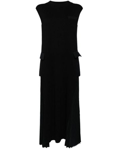 Sacai Sleeveless Ribbed-knit Maxi Dress - Black