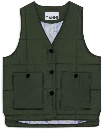 Ganni Button-up Quilted Gilet - Green