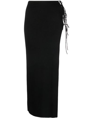 MANURI Lace-up Slit Pencil Skirt - Black