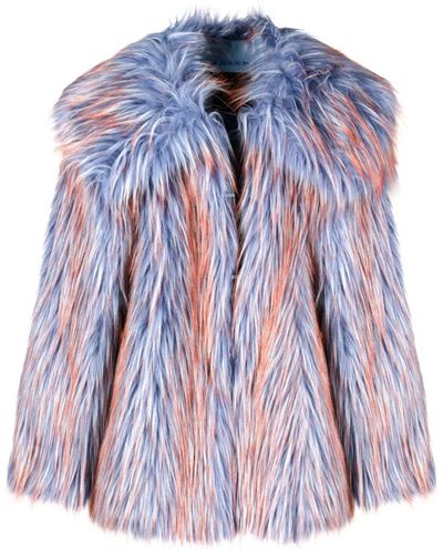 Pinko Manteau à col oversize en fourrure artifcielle - Bleu