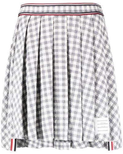 Thom Browne Gingham-check Pleated Miniskirt - Gray