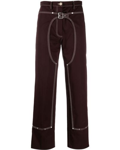 Stella McCartney Pantalones rectos con costuras en contraste - Rojo