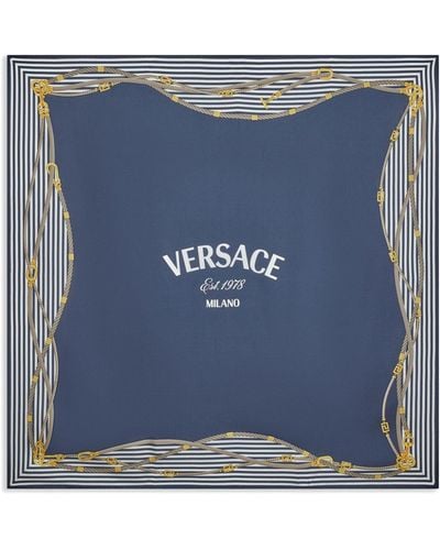 Versace Seidenschal mit Logo-Print - Blau