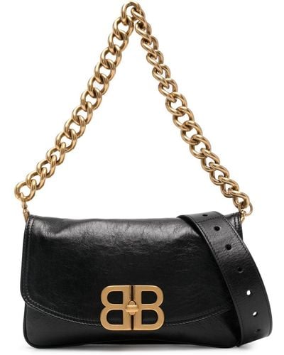 Balenciaga Small Bb Flap Leather Bag - Black