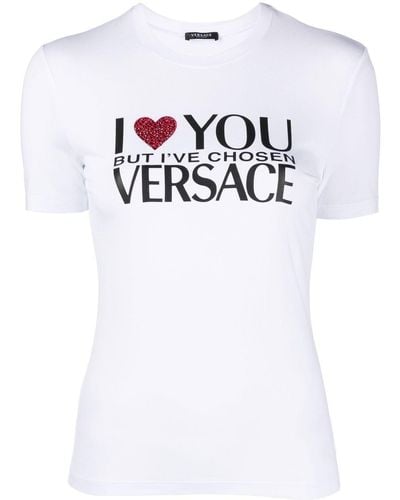 Versace T-Shirt mit Kristallen - Weiß