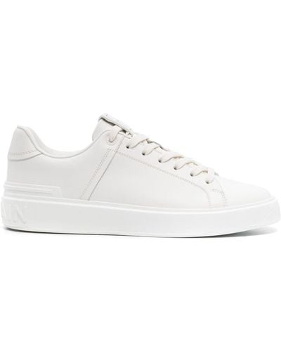 Balmain Lace-up Leather Trainers - White