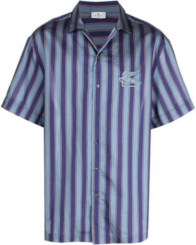 Etro Camisa a rayas con logo bordado - Azul