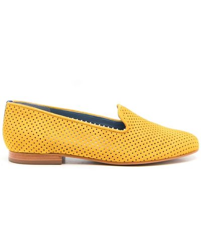 Blue Bird Shoes Perforated Round-toe Loafers - Yellow