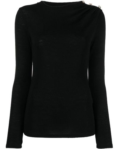 Claudie Pierlot Long-sleeved Fine-knit Wool Top - Black