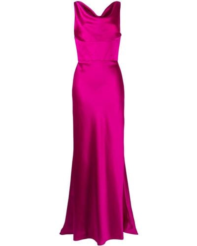 Amsale カウルネック サテンイブニングドレス - ピンク