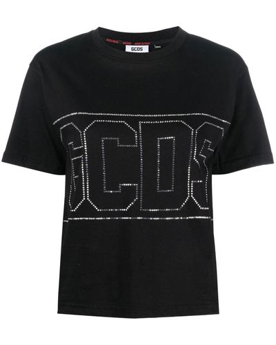 Gcds Short T-shirt With Studded Logo - Black