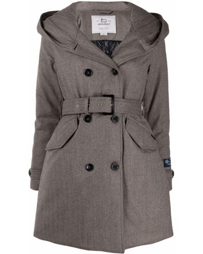 Woolrich Hooded Double-breasted Coat - Brown