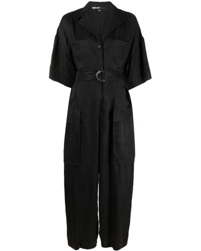 Bimba Y Lola Button-up Belted Cargo Jumpsuit - Black