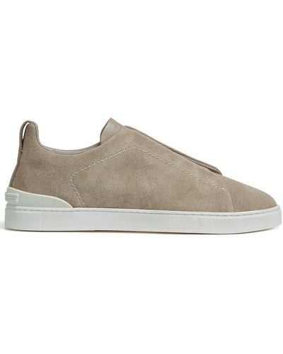 Zegna Triple Stitch Contrast-sole Suede Low-top Sneakers - Natural