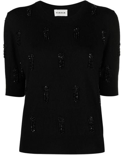 P.A.R.O.S.H. Bead-embellished Fine-knit T-shirt - Black