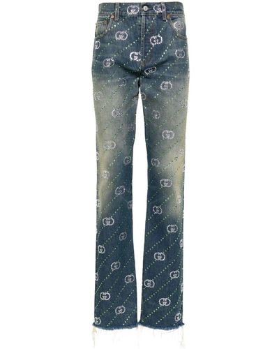 Gucci Crystal Embellished Intrelocking G Jeans - Green