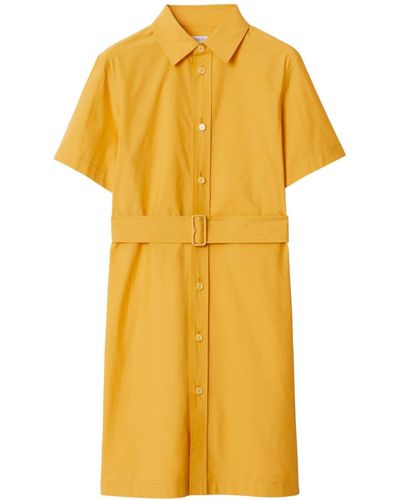 Burberry Embroidered-motif Cotton-blend Dress - Yellow