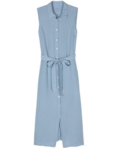 120% Lino Belted Linen Shirtdress - Blue