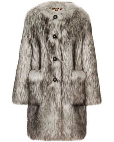 Dolce & Gabbana Mantel aus Faux Fur mit Wolf-Effekt - Braun