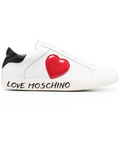 Love Moschino Baskets à patch cœur - Blanc