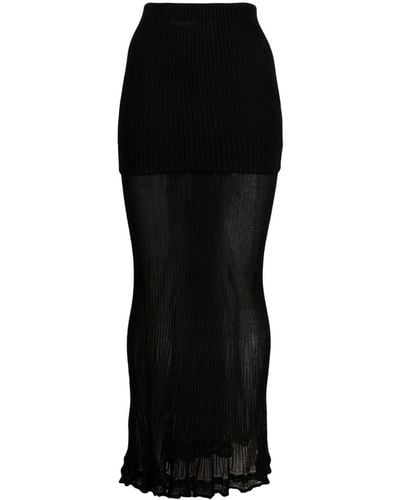 Quira Semi-sheer Ribbed Maxi Skirt - Black