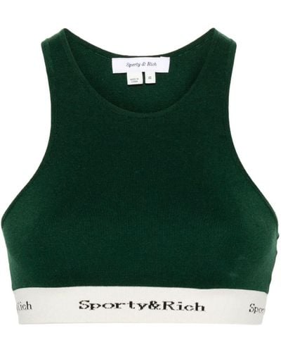 Sporty & Rich Logo-Underband Racerback Top - Green