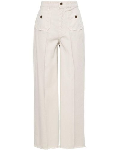 Miu Miu Pantaloni a gamba ampia con logo goffrato - Bianco
