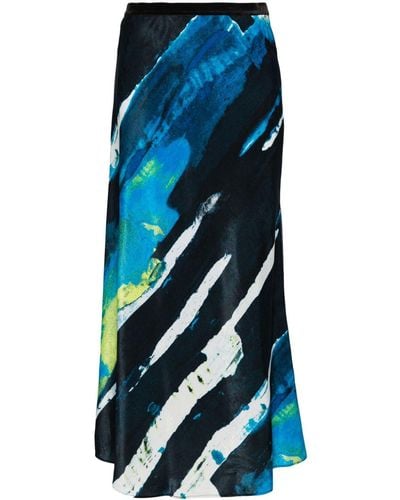 DKNY Abstract-print Fluted Midi Skirt - Blue
