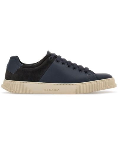 Ferragamo Lace-up Leather Sneakers - Blue