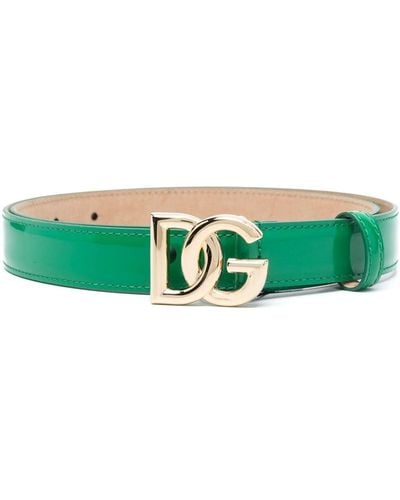 Dolce & Gabbana Patent Leather Belt With Logo Plaque - Green