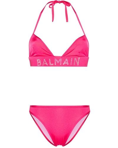 Balmain Bikini con logo y apliques - Rosa
