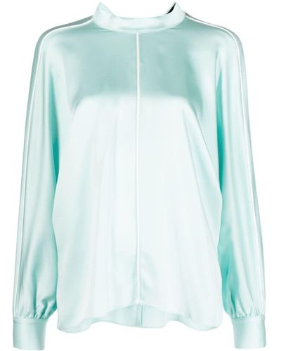 Styland Pussy Bow Satin Blouse - Blue