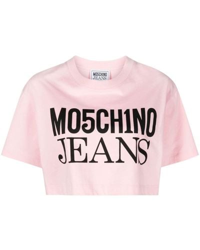 Moschino Jeans Top corto con logo estampado - Rosa