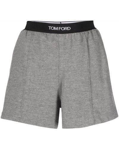 Tom Ford Logo-waistband cashmere shorts - Gris