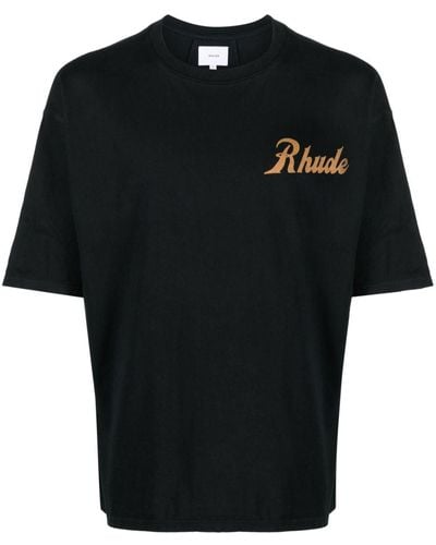 Rhude Logo-Print Cotton T-Shirt - Black