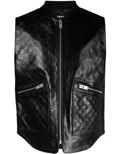 MISBHV Monogram-embossed Leather Vest - Black