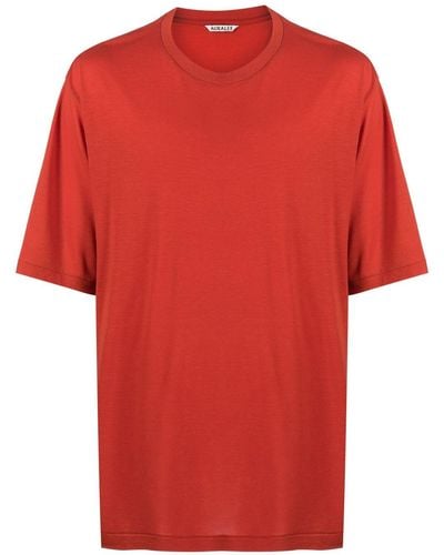 AURALEE T-shirt en laine à manches courtes - Rouge