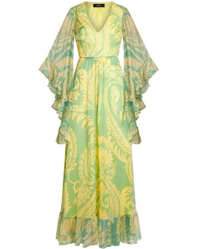 Etro Graphic-print Silk Dress - Green